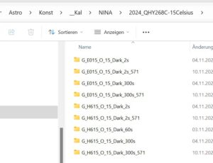 Verzeichnis für die -15°-Darks/Biases der QHY268C 